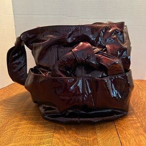 Kooba Elisha Bow Patent Leather Merlot Hobo Handbag